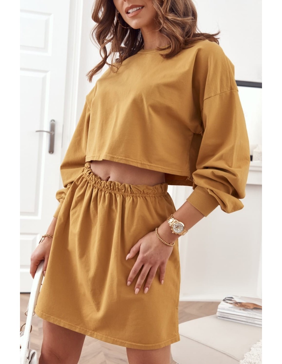 Mustard sweatshirt and skirt set 0523 - Online store - Boutique